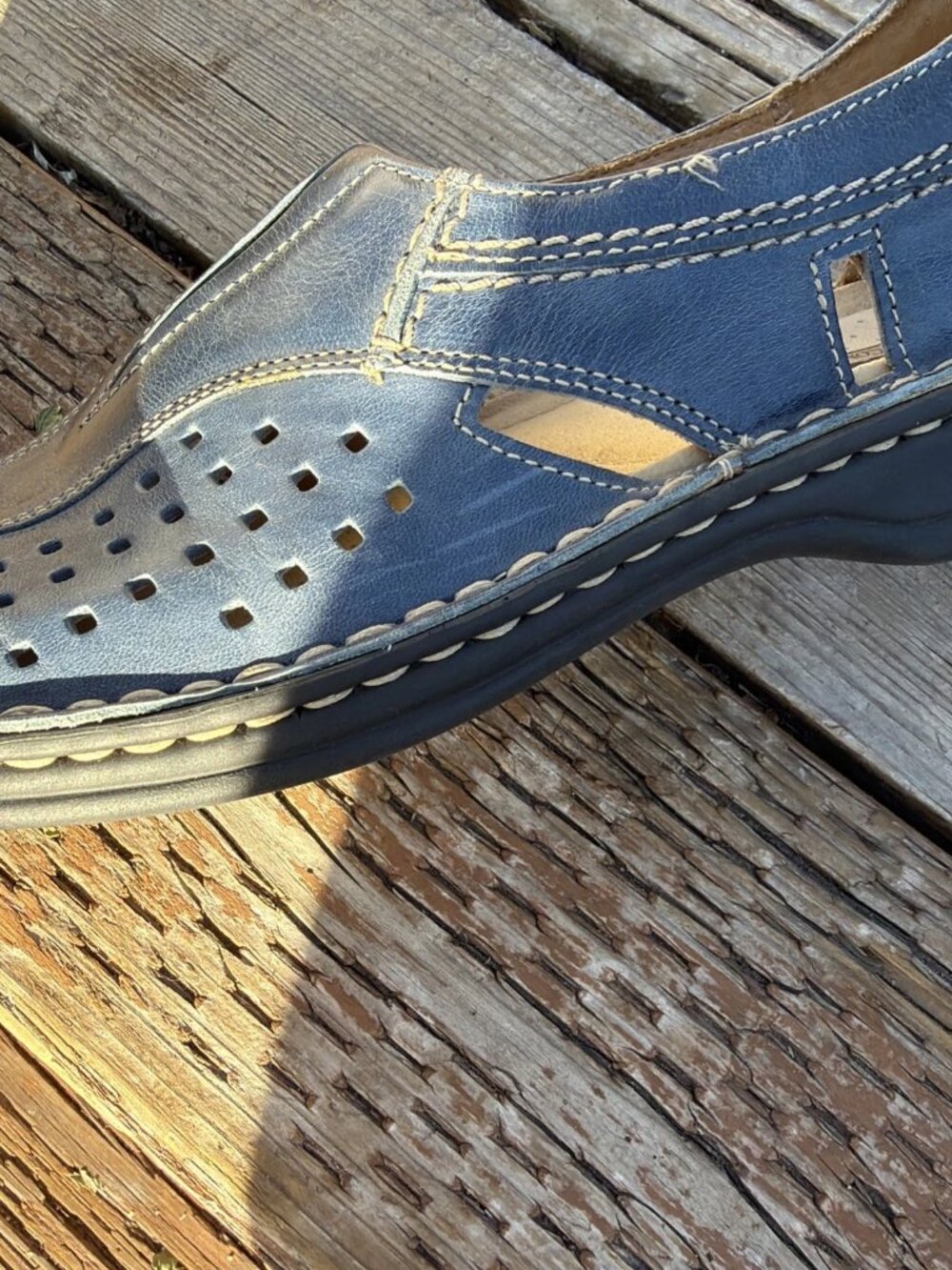 Josef Seibel Women's Perforated Blue & Tan Leather Slip-On Loafer - Size 38 - Picture 4 of 9